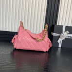 QUILTED HOBO CARGO BAG 31 IN BABY PINK  GOLD CHAIN - Image 8