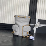 CRUISE DRAWSTRING BACKPACK 24 IN GREY LAMBSKIN GOLD-TONE METALLIC