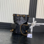 BUCKET BACKPACK 24 IN BLACK LAMBSKIN GOLD HARDWARE - Image 2
