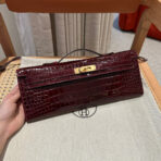KELLY CUT 31 IN SANGRIA PURPLE CROCO-EMBOSSED  WITH GOLD HARDWARE