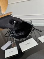 CC MINI HOBO HANDBAG 20 IN BLACK CALFSKIN SILVER-TONE HARDWARE - Image 10
