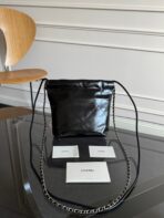CC MINI HOBO HANDBAG 20 IN BLACK CALFSKIN SILVER-TONE HARDWARE - Image 12