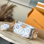 MULTI POCHETTE ACCESSOIRES 24 IN LAGOON BLUE MONOGRAM TILES CANVAS GOLD HARDWARE - Image 2