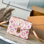 POCHETTE M������TIS 25 IN CORAL MONOGRAM TILES CANVAS GOLD HARDWARE