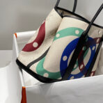 GARDEN PARTY 36 IN MULTICOLOR TOILE H CANVAS BLACK  OVERLAPPING POLKA RINGS PRINT - Image 2