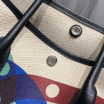 GARDEN PARTY 36 IN MULTICOLOR TOILE H CANVAS BLACK  OVERLAPPING POLKA RINGS PRINT - Image 4