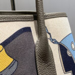 GARDEN PARTY 36 IN IVORY YELLOW BLUE TOILE H CANVAS ETOUPE  EQUESTRIAN HARNESS PRINT - Image 7