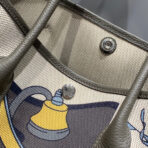 GARDEN PARTY 36 IN IVORY YELLOW BLUE TOILE H CANVAS ETOUPE  EQUESTRIAN HARNESS PRINT - Image 9