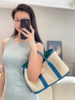 GARDEN PARTY 30CM IN WHITE TOILETS COTTON CANVAS AND BLUE  GREEN ON SIDE OTHER - Image 11