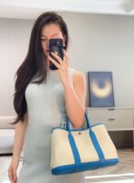 GARDEN PARTY 30CM IN WHITE TOILETS COTTON CANVAS AND BLUE  GREEN ON SIDE OTHER - Image 12