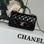 MINI FLAP BAG 20 IN BLACK GLOSSY CALFSKIN GOLD HARDWARE - Image 2