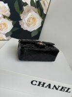 MINI FLAP BAG 20 IN BLACK GLOSSY CALFSKIN GOLD HARDWARE - Image 9