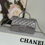 MINI FLAP BAG 20 IN LIGHT GRAY GLOSSY CALFSKIN GOLD HARDWARE - Image 2