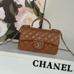 FLAP BAG 20 IN BRONZE BROWN LAMBSKIN WITH HANDLE - Image 2