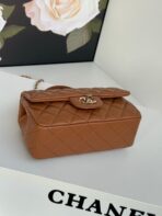 FLAP BAG 20 IN BRONZE BROWN LAMBSKIN WITH HANDLE - Image 5