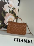 FLAP BAG 20 IN BRONZE BROWN LAMBSKIN WITH HANDLE - Image 7