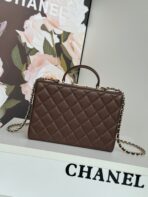 MEDIUM BOX BAG 22 IN CHOCOLATE LAMBSKIN GOLD HARDWARE - Image 7