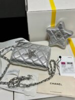 CC MINI 13 FLAP BAG IN SILVER METALLIC LAMBSKIN - Image 5
