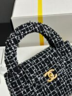 KELLY SHOPPING BAG 19 IN BLACK MIX WHITE TWEED GOLD HARDWARE - Image 6