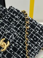 KELLY SHOPPING BAG 19 IN BLACK MIX WHITE TWEED GOLD HARDWARE - Image 7