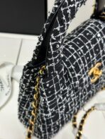 KELLY SHOPPING BAG 19 IN BLACK MIX WHITE TWEED GOLD HARDWARE - Image 9