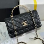 FLAP BAG 18 WITH HANDLE IN BLACK CALFSKIN GOLD HARDWARE - Image 2