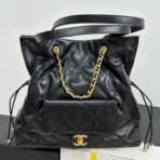 MAXI SHOPPING BAG 36 IN BLACK LAMBSKIN GOLD METALLIC - Image 2