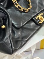 MAXI SHOPPING BAG 36 IN BLACK LAMBSKIN GOLD METALLIC - Image 9