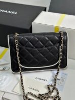 QUILTED FLAP BAG WITH WHITE TRIM 19 IN BLACK - Image 7