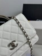 FLAP BAG WITH SILVER-TONE HANDLE 19 IN WHITE CAVIAR SKIN - Image 4