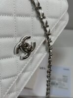 FLAP BAG WITH SILVER-TONE HANDLE 19 IN WHITE CAVIAR SKIN - Image 7