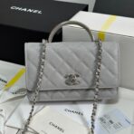FLAP BAG WITH SILVER-TONE HANDLE 19 IN GREY SHINY CAVIAR SKIN - Image 2