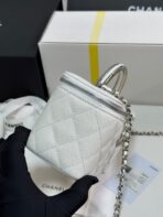 MINI VANITY TOP HANDLE CASE 17 IN WHITE CAVIAR SKIN SILVER-TONE PLATED METAL - Image 5