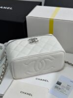 MINI VANITY TOP HANDLE CASE 17 IN WHITE CAVIAR SKIN SILVER-TONE PLATED METAL - Image 8