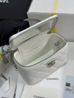 MINI VANITY TOP HANDLE CASE 17 IN WHITE CAVIAR SKIN SILVER-TONE PLATED METAL - Image 10