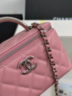 MINI VANITY TOP HANDLE CASE 17 IN PINK CAVIAR SKIN SILVER-TONE PLATED METAL - Image 3