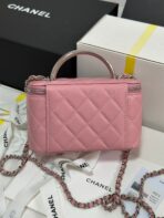 MINI VANITY TOP HANDLE CASE 17 IN PINK CAVIAR SKIN SILVER-TONE PLATED METAL - Image 4