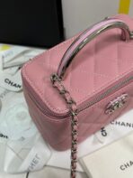 MINI VANITY TOP HANDLE CASE 17 IN PINK CAVIAR SKIN SILVER-TONE PLATED METAL - Image 5