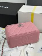 MINI VANITY TOP HANDLE CASE 17 IN PINK CAVIAR SKIN SILVER-TONE PLATED METAL - Image 6