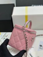 MINI VANITY TOP HANDLE CASE 17 IN PINK CAVIAR SKIN SILVER-TONE PLATED METAL - Image 9