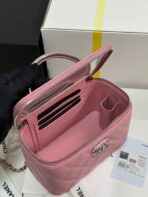 MINI VANITY TOP HANDLE CASE 17 IN PINK CAVIAR SKIN SILVER-TONE PLATED METAL - Image 10