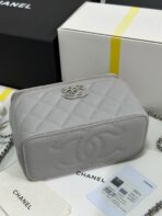 MINI VANITY TOP HANDLE CASE 17 IN GREY CAVIAR SKIN SILVER-TONE PLATED METAL - Image 4