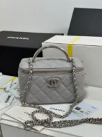 MINI VANITY TOP HANDLE CASE 17 IN GREY CAVIAR SKIN SILVER-TONE PLATED METAL - Image 5