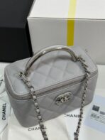 MINI VANITY TOP HANDLE CASE 17 IN GREY CAVIAR SKIN SILVER-TONE PLATED METAL - Image 6