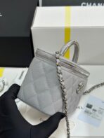 MINI VANITY TOP HANDLE CASE 17 IN GREY CAVIAR SKIN SILVER-TONE PLATED METAL - Image 7