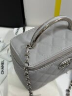 MINI VANITY TOP HANDLE CASE 17 IN GREY CAVIAR SKIN SILVER-TONE PLATED METAL - Image 8