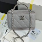 MINI VANITY TOP HANDLE CASE 17 IN GREY CAVIAR SKIN SILVER-TONE PLATED METAL - Image 2