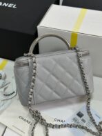 MINI VANITY TOP HANDLE CASE 17 IN GREY CAVIAR SKIN SILVER-TONE PLATED METAL - Image 3