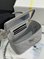 MINI VANITY TOP HANDLE CASE 17 IN GREY CAVIAR SKIN SILVER-TONE PLATED METAL - Image 9