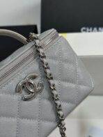 MINI VANITY TOP HANDLE CASE 17 IN GREY CAVIAR SKIN SILVER-TONE PLATED METAL - Image 10
